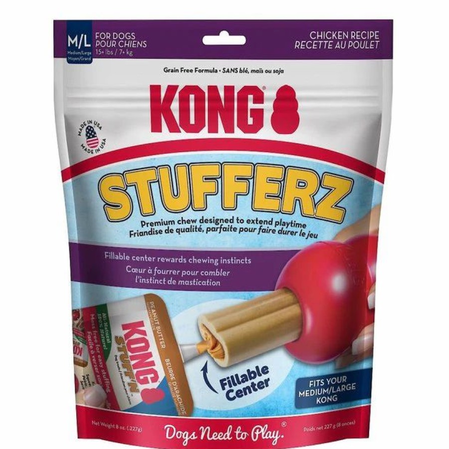 Dog Kong | Kong Stufferz Chicken Dog Treats, 8-Oz Bag, Medium/Large