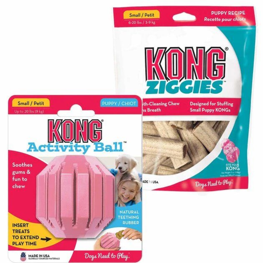 Dog Kong | Kong Puppy Activity Ball Dog Toy, Color Varies, Small + Kong Stuff'N Puppy Ziggies Dog Treats, Small, 12 Count