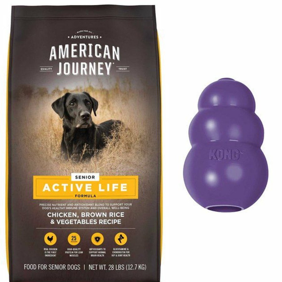 Dog Kong | American Journey||Kong American Journey Active Life Formula Senior Chicken, Brown Rice & Vegetables Recipe Dry Food + Kong Senior Dog Toy, Large