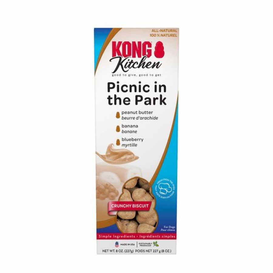 Dog Kong | Kong Kitchen Picnic In The Park Grain-Free Peanut Butter Crunchy Biscuit Dog Treats, 8-Oz Box