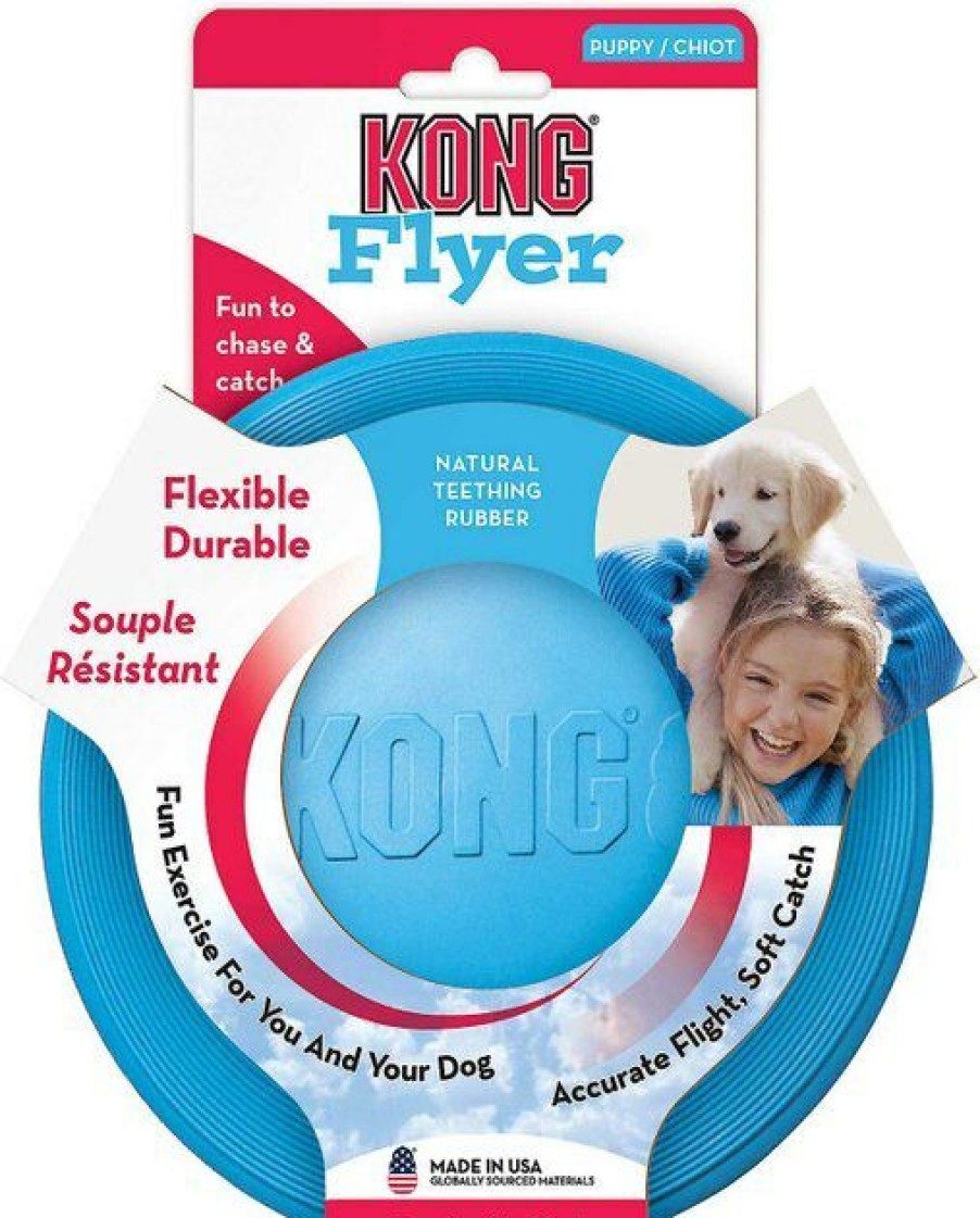 Dog Kong | Kong||Wellness Kong Puppy Flyer Dog Toy, Color Varies + Wellness Soft Puppy Bites Lamb & Salmon Recipe Grain-Free Dog Treats, 3-Oz Pouch