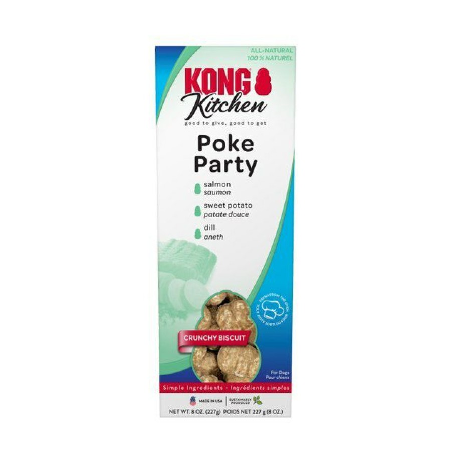 Dog Kong | Kong Kitchen Poke Party' Salmon Crunchy Biscuit Dog Treats, 8-Oz Box