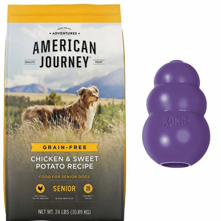 Dog Kong | American Journey||Kong American Journey Senior Chicken & Sweet Potato Recipe Grain-Free Dry Food + Kong Senior Dog Toy, Large