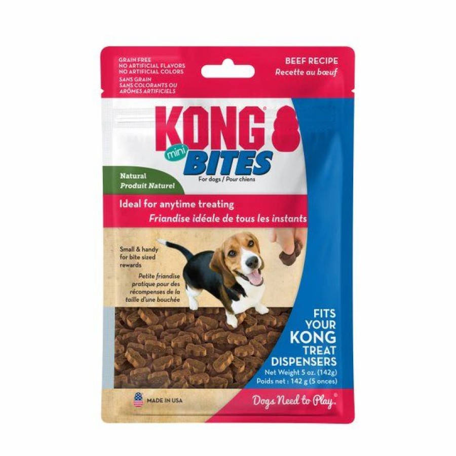 Dog Kong | Kong Mini Bites Beef Recipe Grain-Free Dog Treats, 5-Oz Pouch