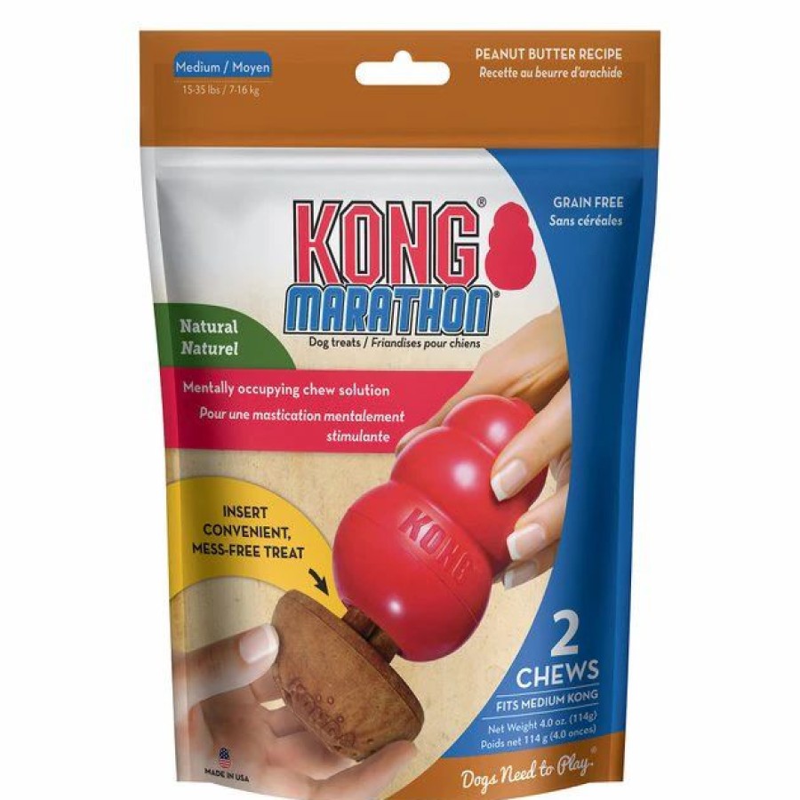 Dog Kong | Kong Marathon Peanut Butter Recipe Grain-Free Dog Chew Medium Treats, 2 Count