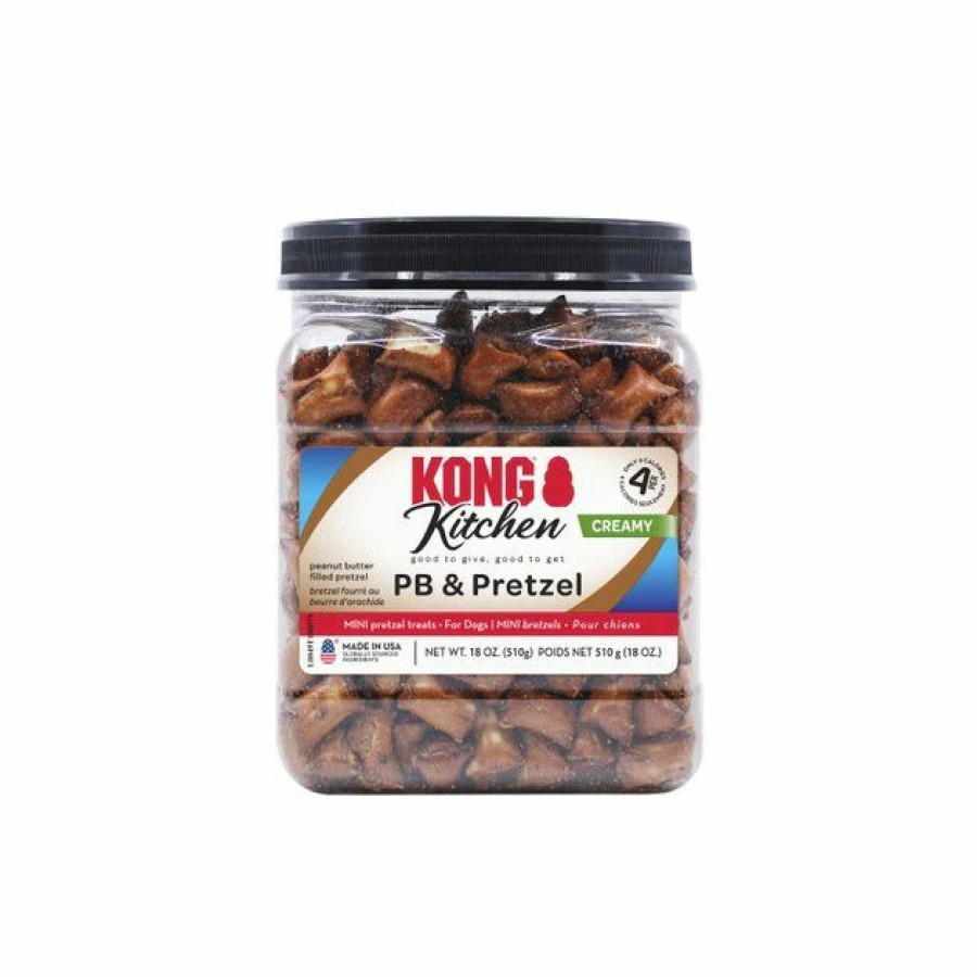 Dog Kong | Kong Kitchen Natural Peanut Butter & Pretzel Crunchy Dog Treats, 18-Oz Tub