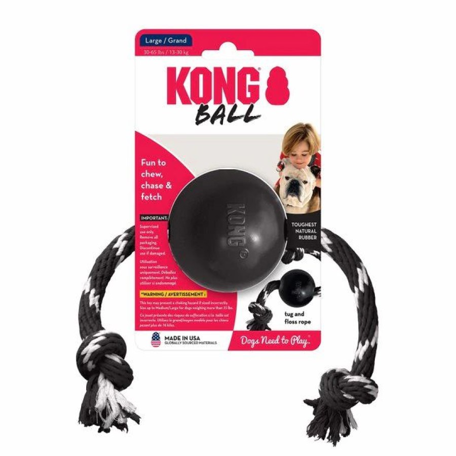 Dog Kong | Kong Ball With Rope Dog Chew Toy, Large