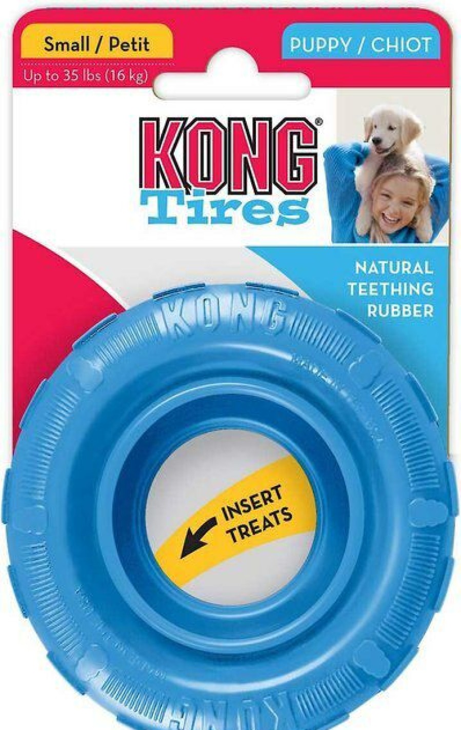 Dog Kong | Kong||Wellness Kong Puppy Tires Dog Toy, Color Varies, Small + Wellness Soft Puppy Bites Lamb & Salmon Recipe Grain-Free Dog Treats, 3-Oz Pouch