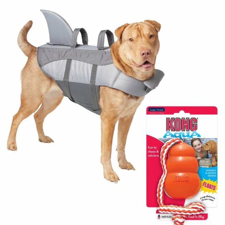 Dog Kong | Frisco||Kong Frisco Shark Life Jacket + Kong Aqua Dog Toy, Large