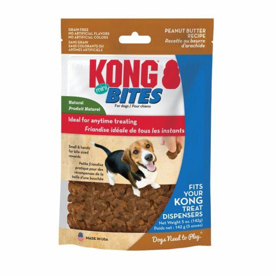 Dog Kong | Kong Bites Mini Grain-Free Peanut Butter Dog Treats, 5-Oz Bag