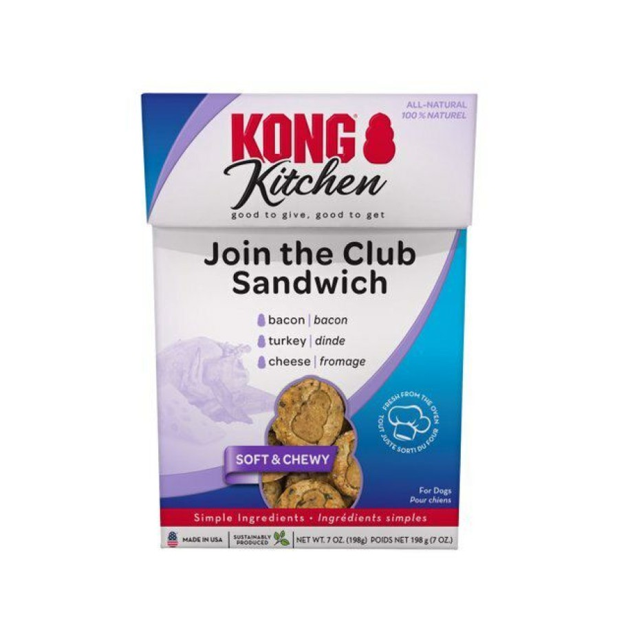 Dog Kong | Kong Kitchen Join The Club Sandwich Grain-Free Bacon, Turkey & Cheese Chewy Dog Treats, 7-Oz Box