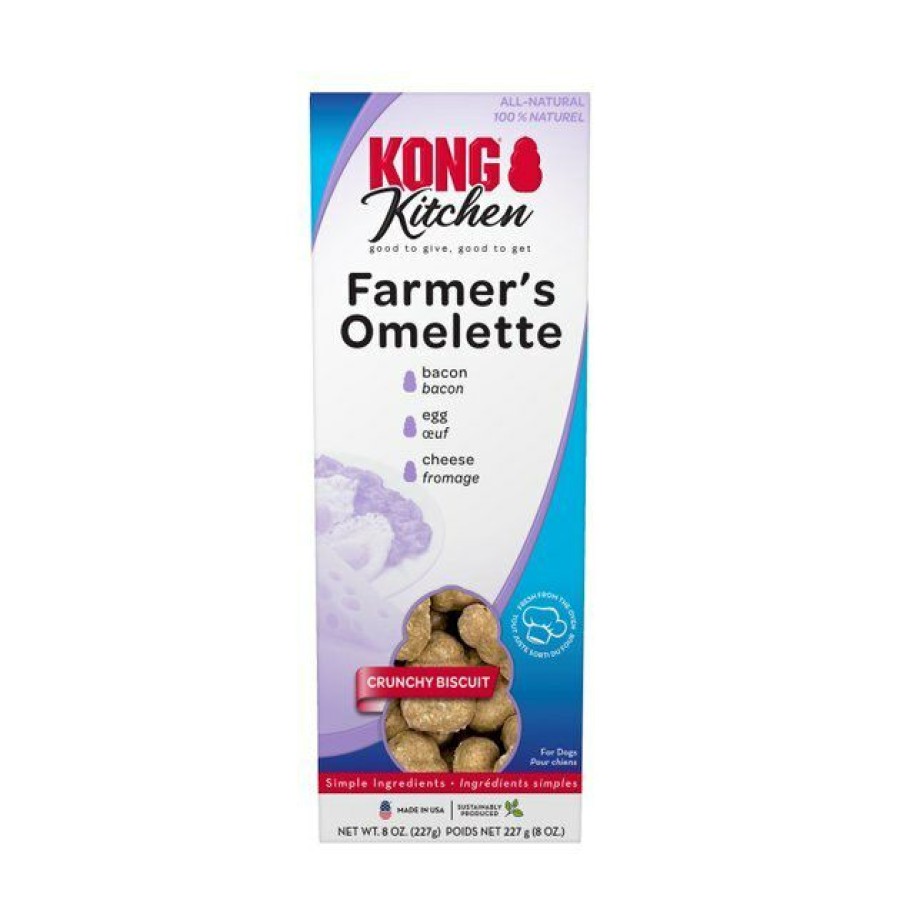 Dog Kong | Kong Kitchen Farmers Omelette Grain Free Bacon & Cheese Crunchy Biscuit Dog Treats, 8-Oz Box