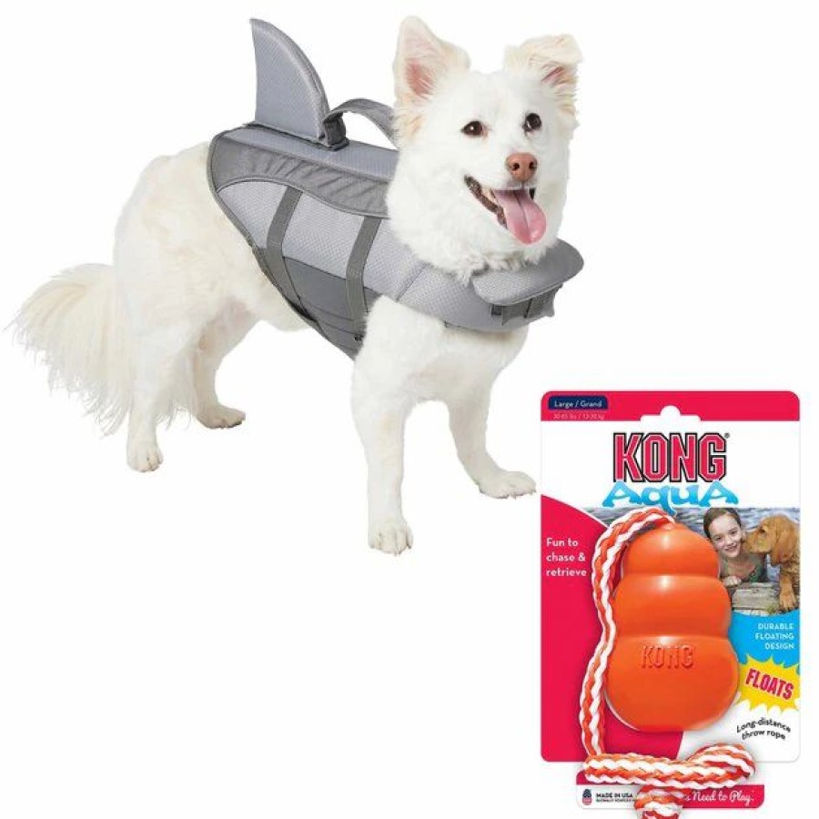 Dog Kong | Frisco||Kong Frisco Shark Life Jacket + Kong Aqua Dog Toy, Medium