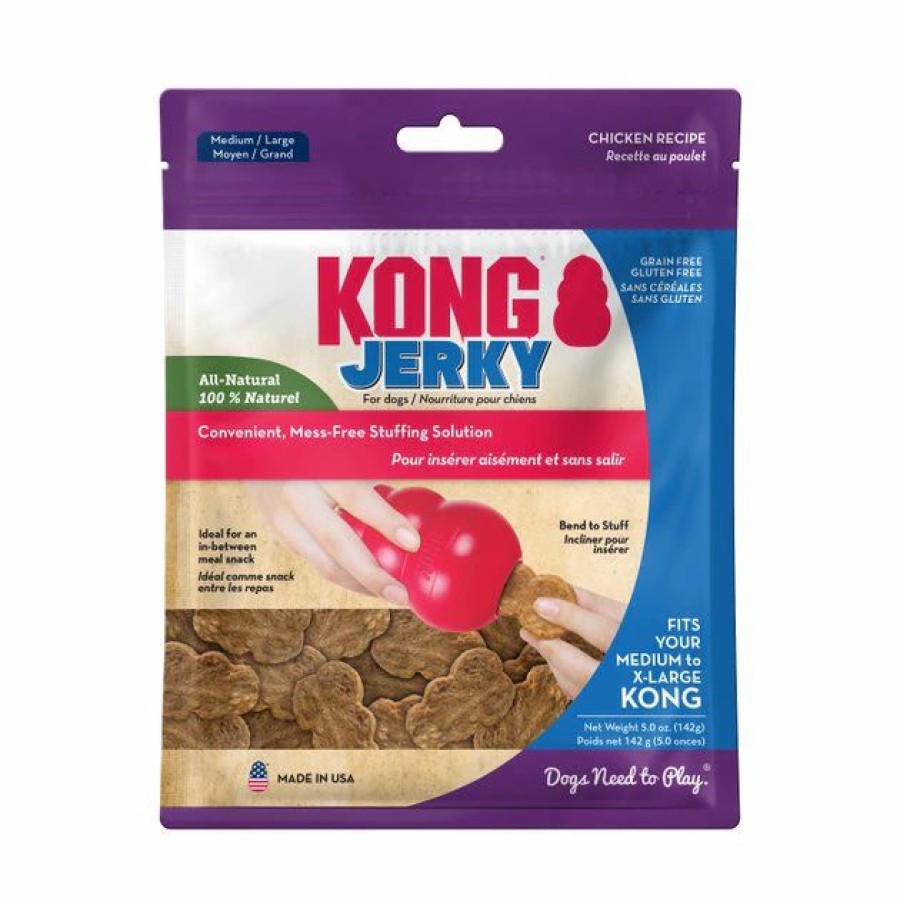 Dog Kong | Kong Jerky Chicken Recipe Grain-Free Dog Medium/Large Treats, 5-Oz Pouch