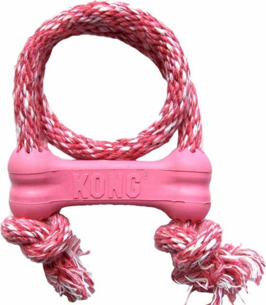 Dog Kong | Kong Puppy Goodie Bone With Rope Dog Toy, Color Varies